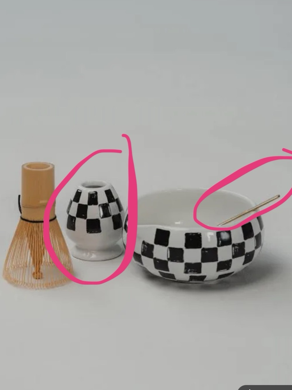 Checkered matcha whisk stand and gold spoon
